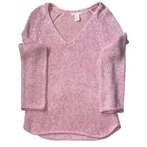 H&M Basic Pink Loose Knit V-Neck Sweater XS